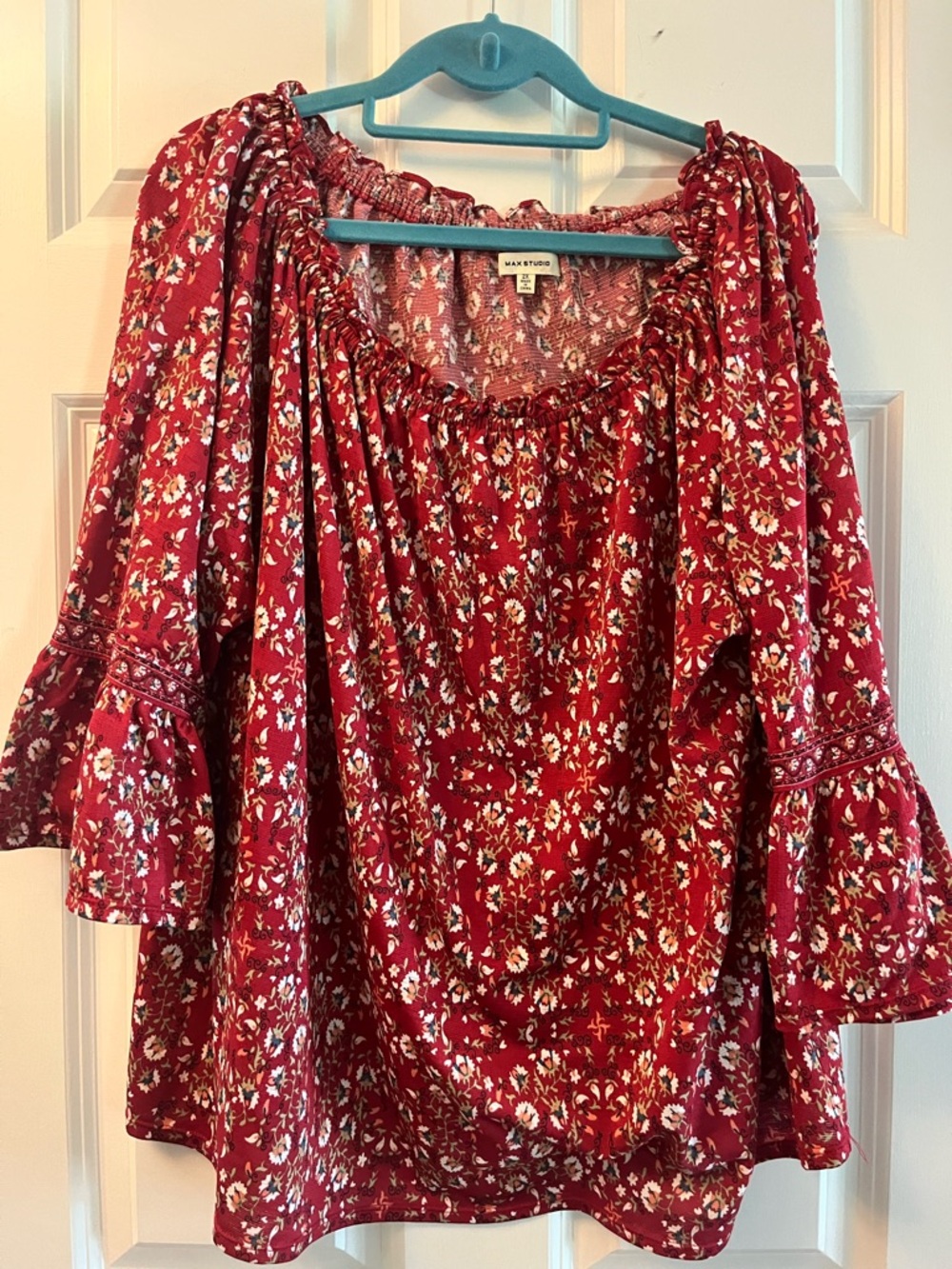 Max Studio Burgundy Floral Peasant Blouse